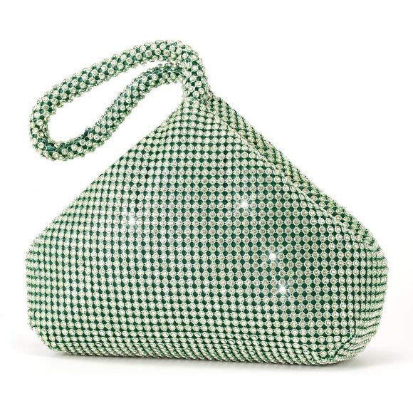⚡Women's Green Vintage Elegant Triangle Evening Rhinestone Clutch Handbags - Picture 1 of 7